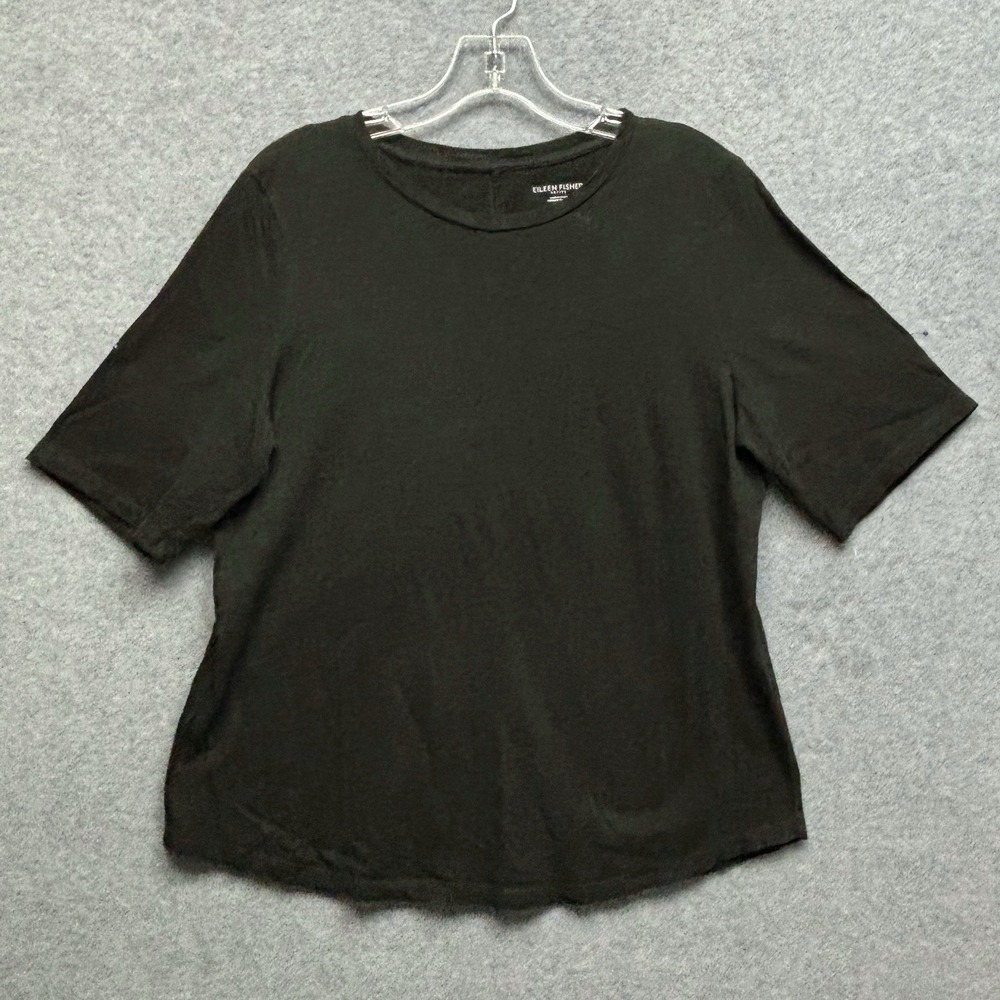 Eileen Fisher Top Organic Cotton PL Black Half Sleeve Knit Tunic Minimal Capsule